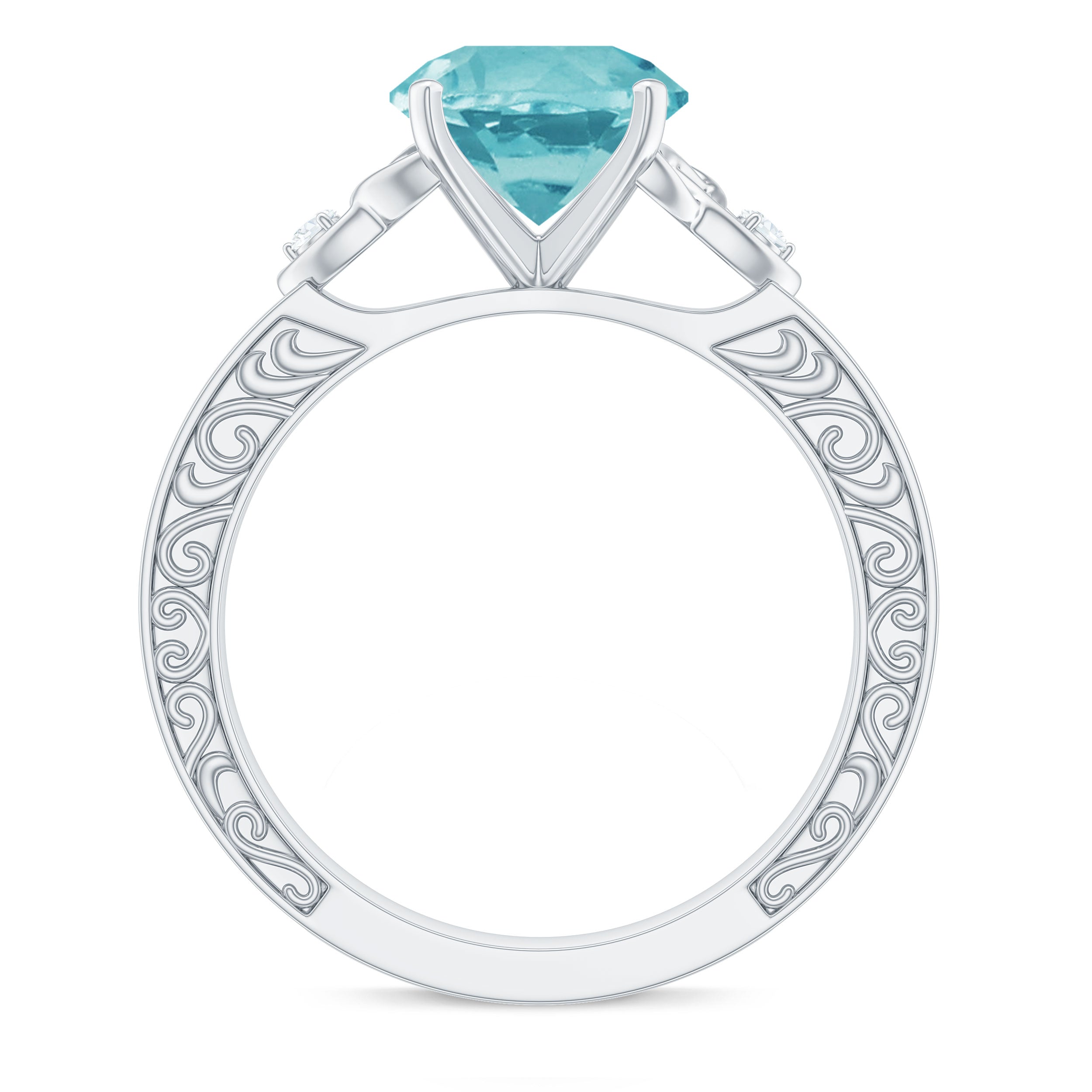 2 CT Solitaire Sky Blue Topaz Celtic Knot Ring with Diamond Sky Blue Topaz - ( AAA ) - Quality - Rosec Jewels