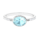 Bezel Set Oval Sky Blue Topaz East West Engagement Ring with Diamond Sky Blue Topaz - ( AAA ) - Quality - Rosec Jewels