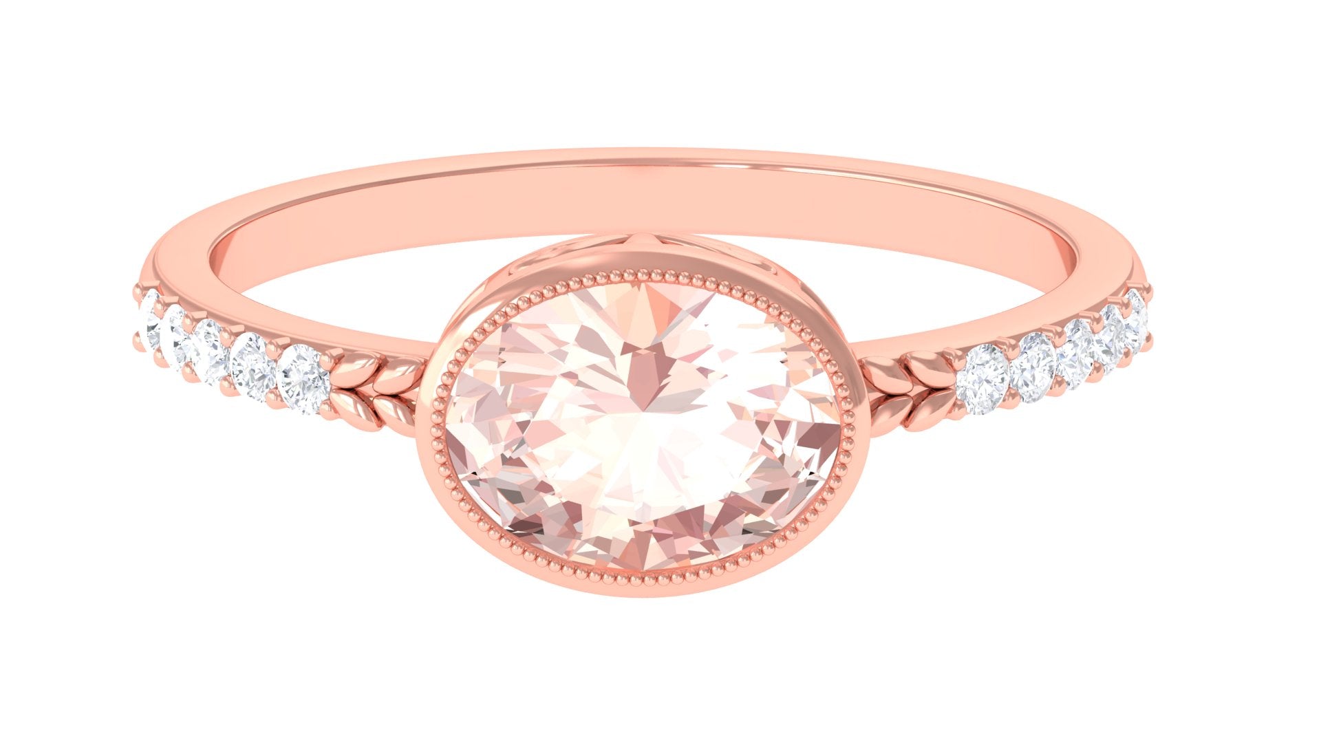 Oval Morganite Solitaire Engagement Ring with Diamond Morganite - ( AAA ) - Quality - Rosec Jewels