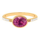 Oval Pink Tourmaline Solitaire Engagement Ring with Diamond Pink Tourmaline - ( AAA ) - Quality - Rosec Jewels