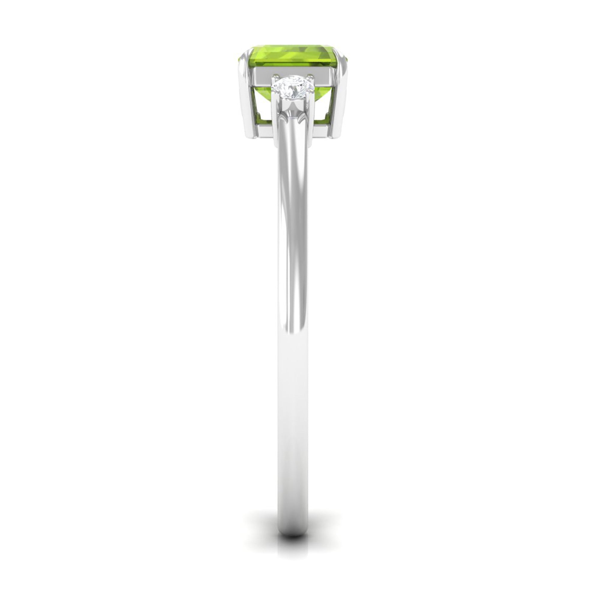 Emerald Cut Peridot East West Engagement Ring with Diamond Peridot - ( AAA ) - Quality - Rosec Jewels