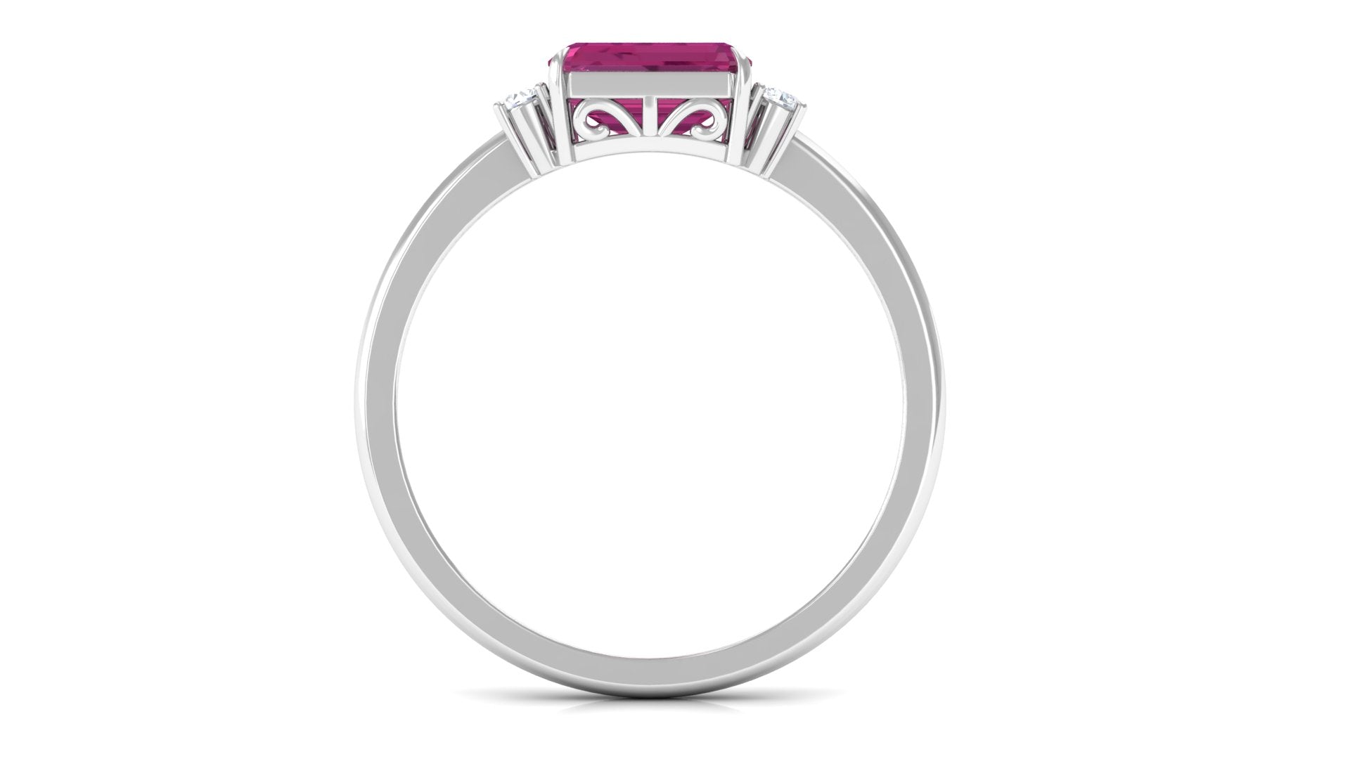 Octagon Cut Pink Tourmaline East West Engagement Ring with Diamond Pink Tourmaline - ( AAA ) - Quality - Rosec Jewels