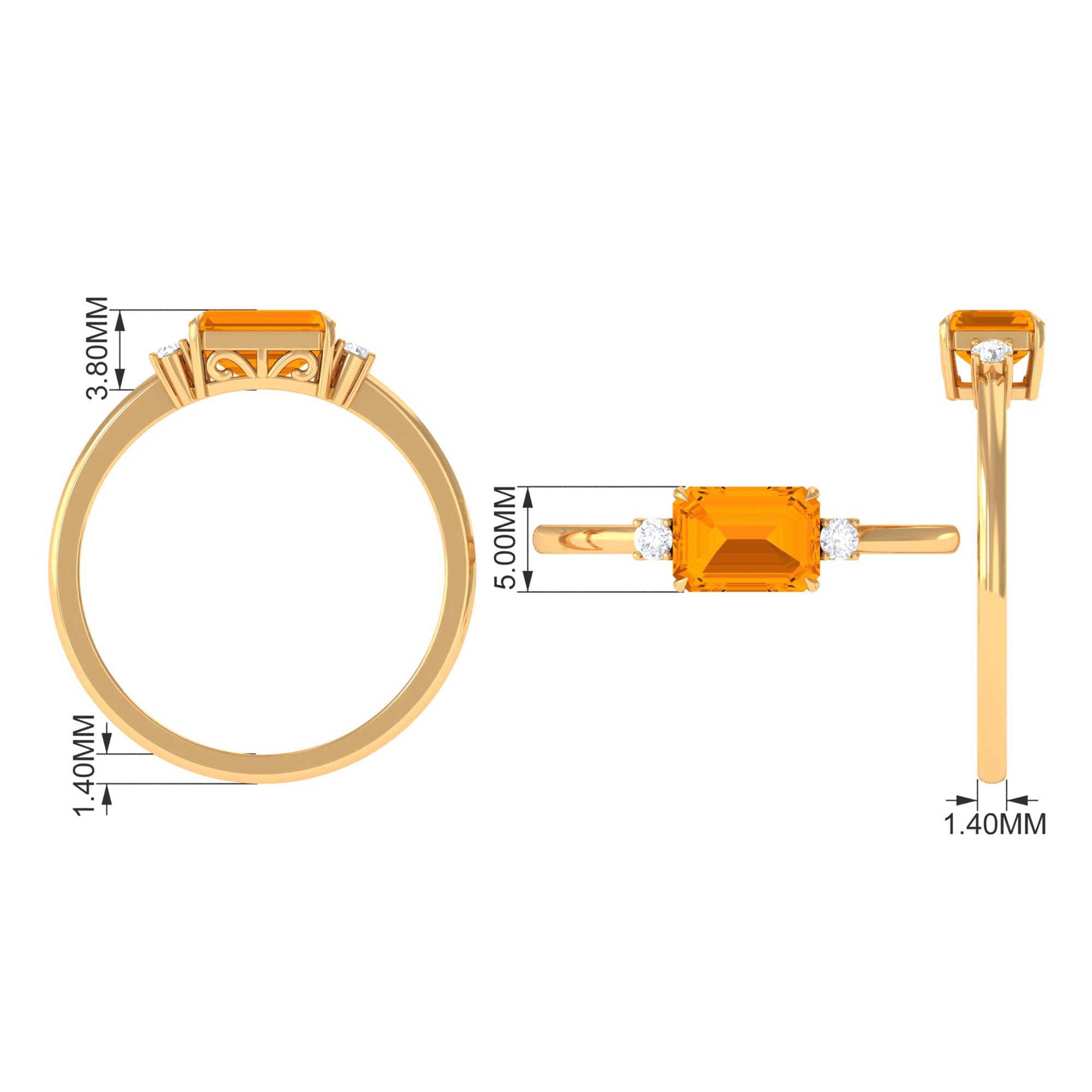 2 CT Octagon Cut Fire Opal East West Engagement Ring with Diamond Fire Opal - ( AAA ) - Quality - Rosec Jewels