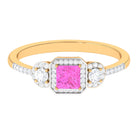 Princess Cut Pink Sapphire Engagement Ring with Diamond Halo Pink Sapphire - ( AAA ) - Quality - Rosec Jewels