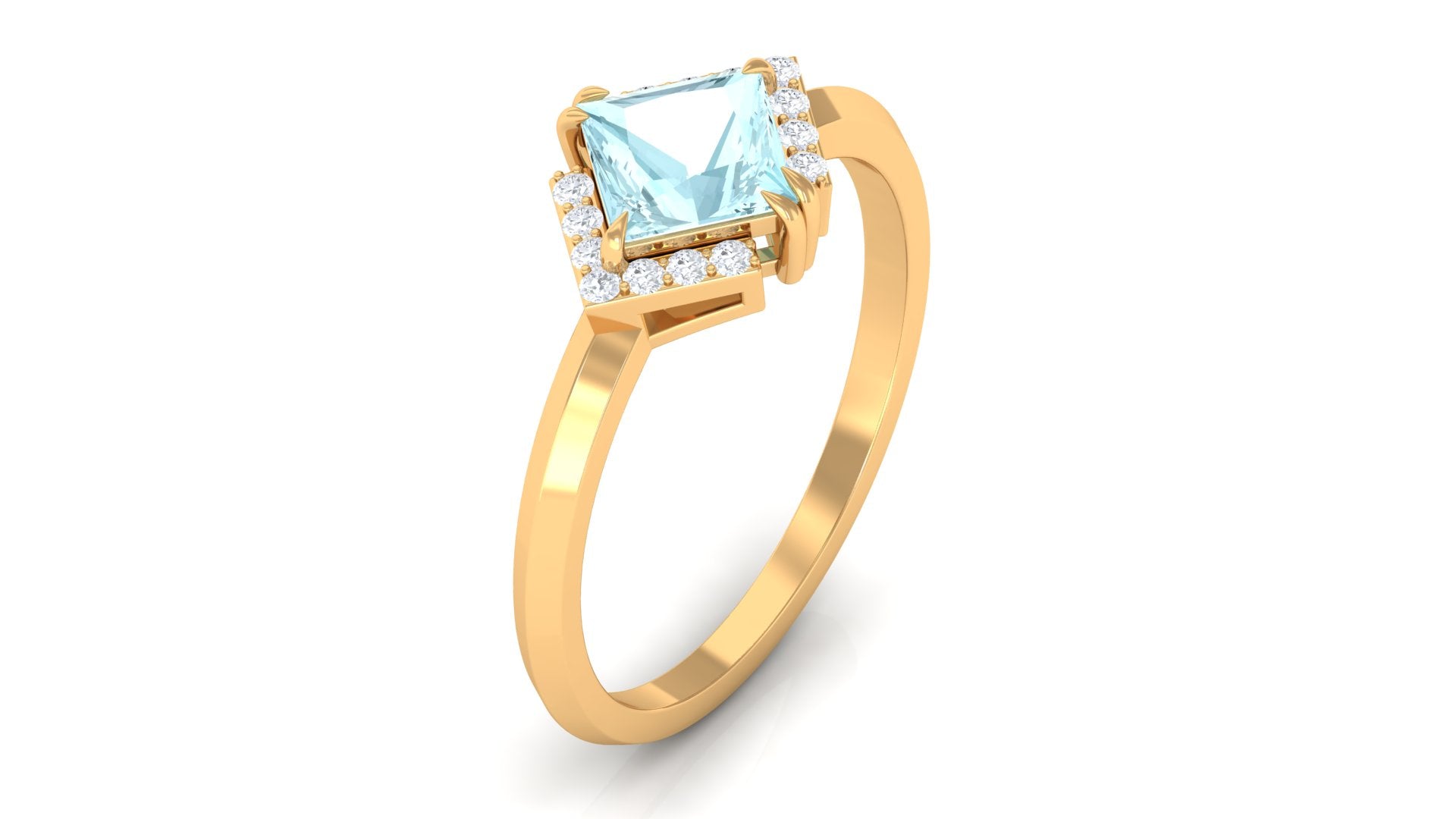 Princess Cut Sky Blue Topaz Simple Engagement Ring with Diamond Sky Blue Topaz - ( AAA ) - Quality - Rosec Jewels