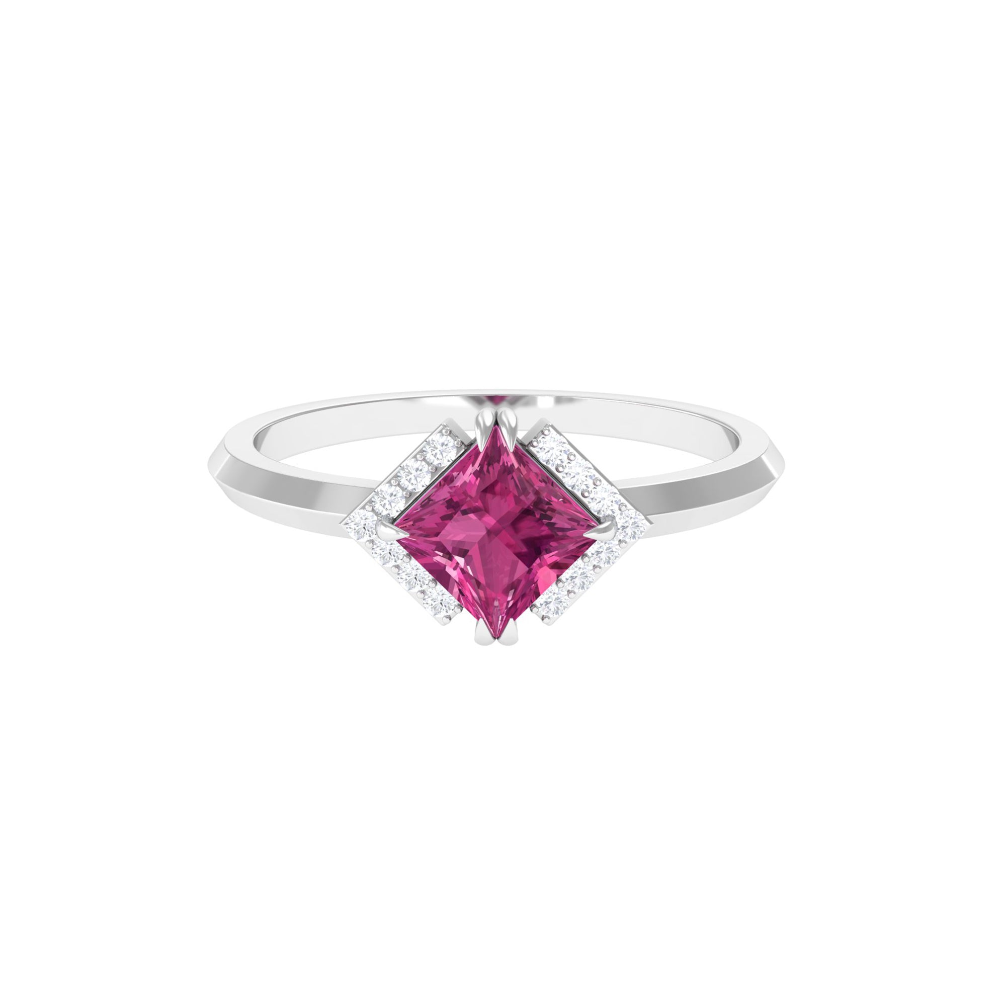 Contemporary Princess Cut Pink Tourmaline Engagement Ring with Diamond Pink Tourmaline - ( AAA ) - Quality - Rosec Jewels