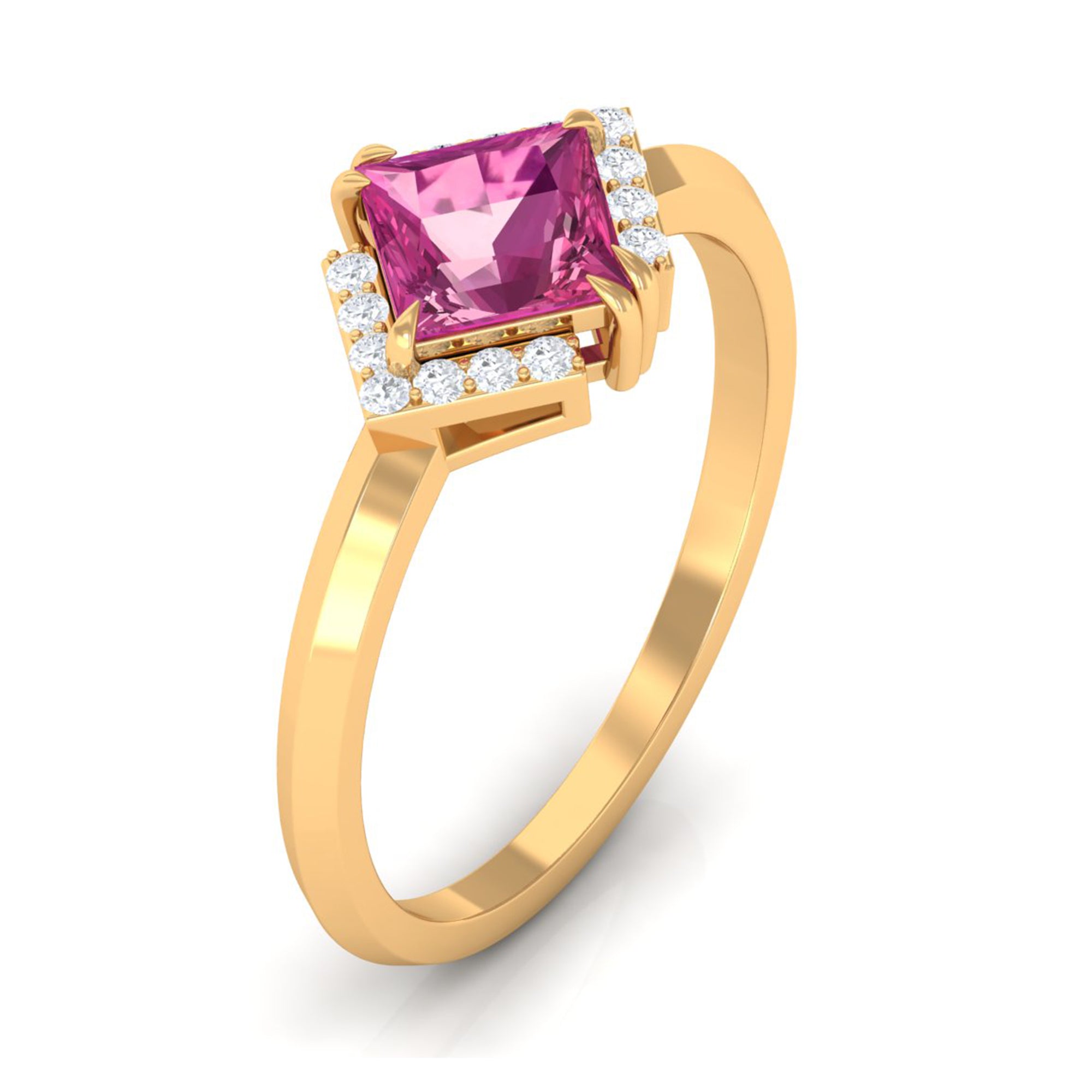 Contemporary Princess Cut Pink Tourmaline Engagement Ring with Diamond Pink Tourmaline - ( AAA ) - Quality - Rosec Jewels