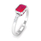 Emerald Cut Ruby East West Engagement Ring with Diamond Ruby - ( AAA ) - Quality - Rosec Jewels