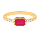 Emerald Cut Ruby East West Engagement Ring with Diamond Ruby - ( AAA ) - Quality - Rosec Jewels