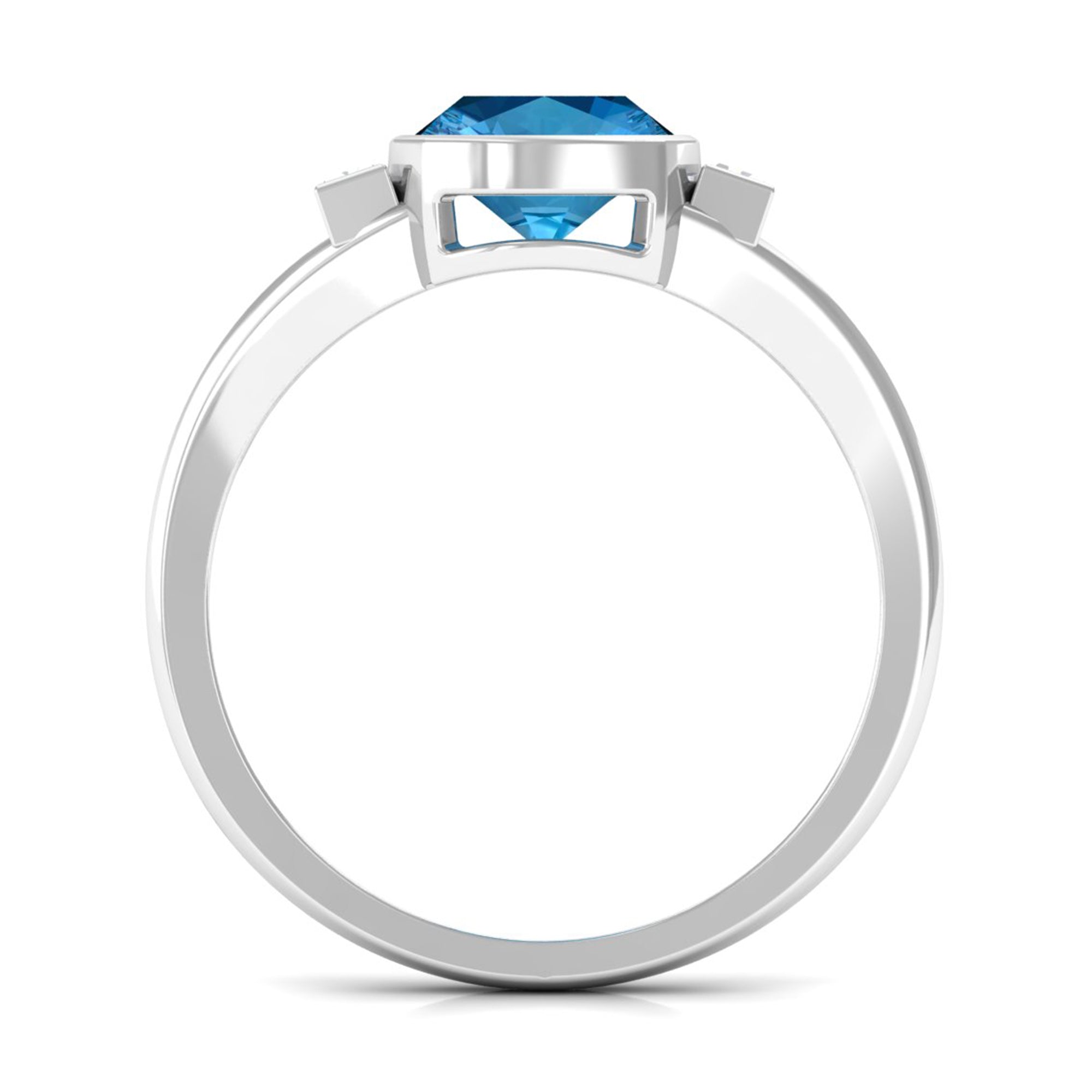 Cushion Cut Swiss Blue Topaz Solitaire Ring with Diamond in Split Shank Swiss Blue Topaz - ( AAA ) - Quality - Rosec Jewels