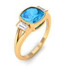 Cushion Cut Swiss Blue Topaz Solitaire Ring with Diamond in Split Shank Swiss Blue Topaz - ( AAA ) - Quality - Rosec Jewels