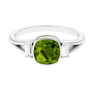 Simple Cushion Cut Peridot Solitaire Engagement Ring with Diamond in Split Shank Peridot - ( AAA ) - Quality - Rosec Jewels