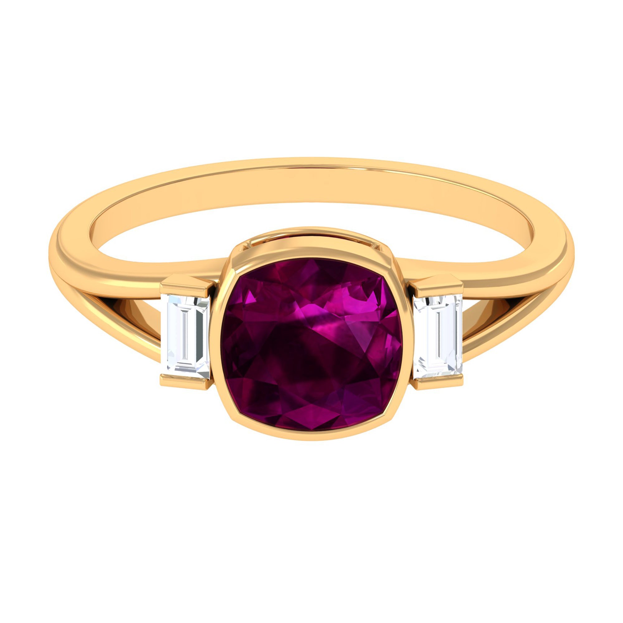 3.25 CT Cushion Cut Rhodolite Solitaire Engagement Ring with Split Shank Diamond Rhodolite - ( AAA ) - Quality - Rosec Jewels