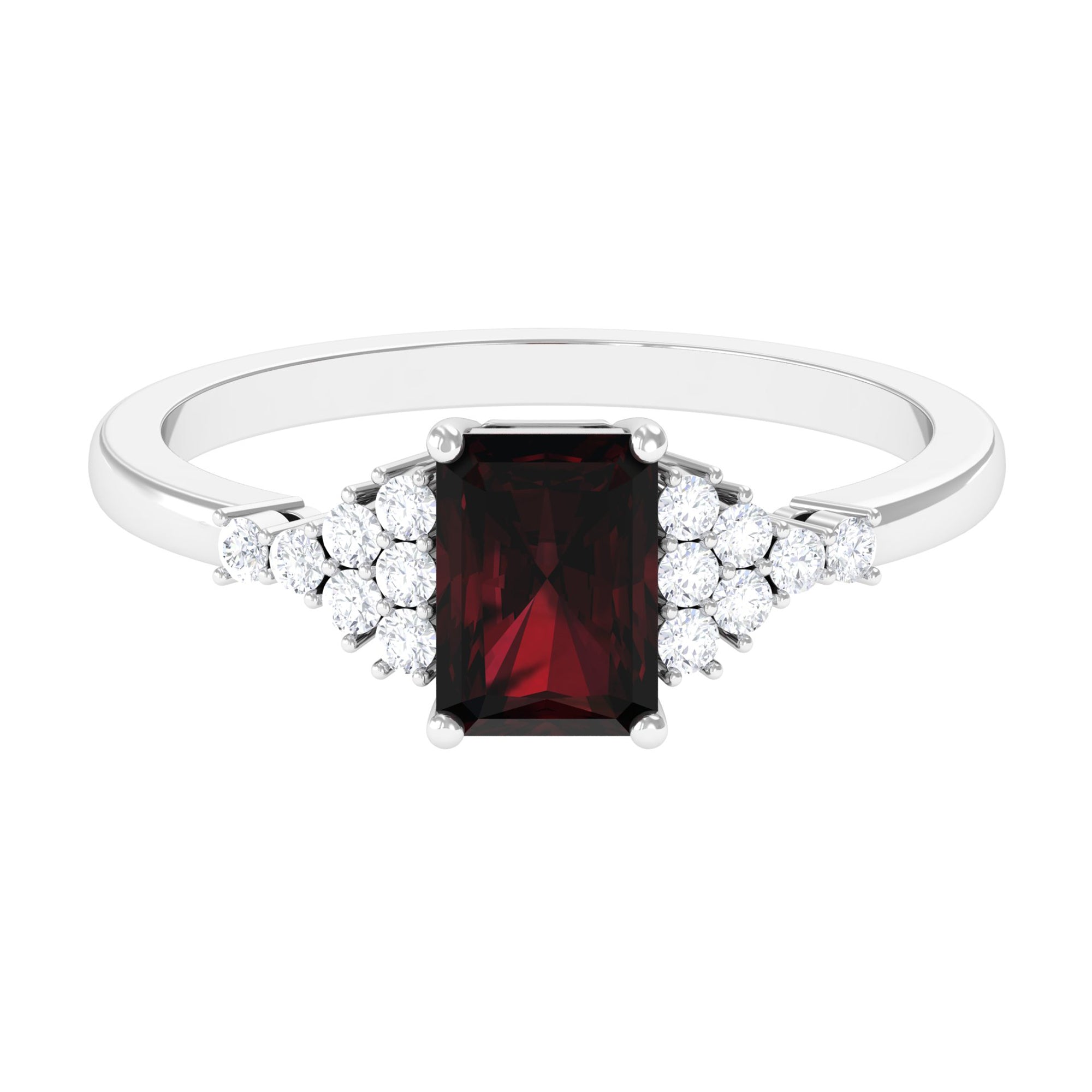 Octagon Cut Garnet and Diamond Solitaire Engagement Ring Garnet - ( AAA ) - Quality - Rosec Jewels