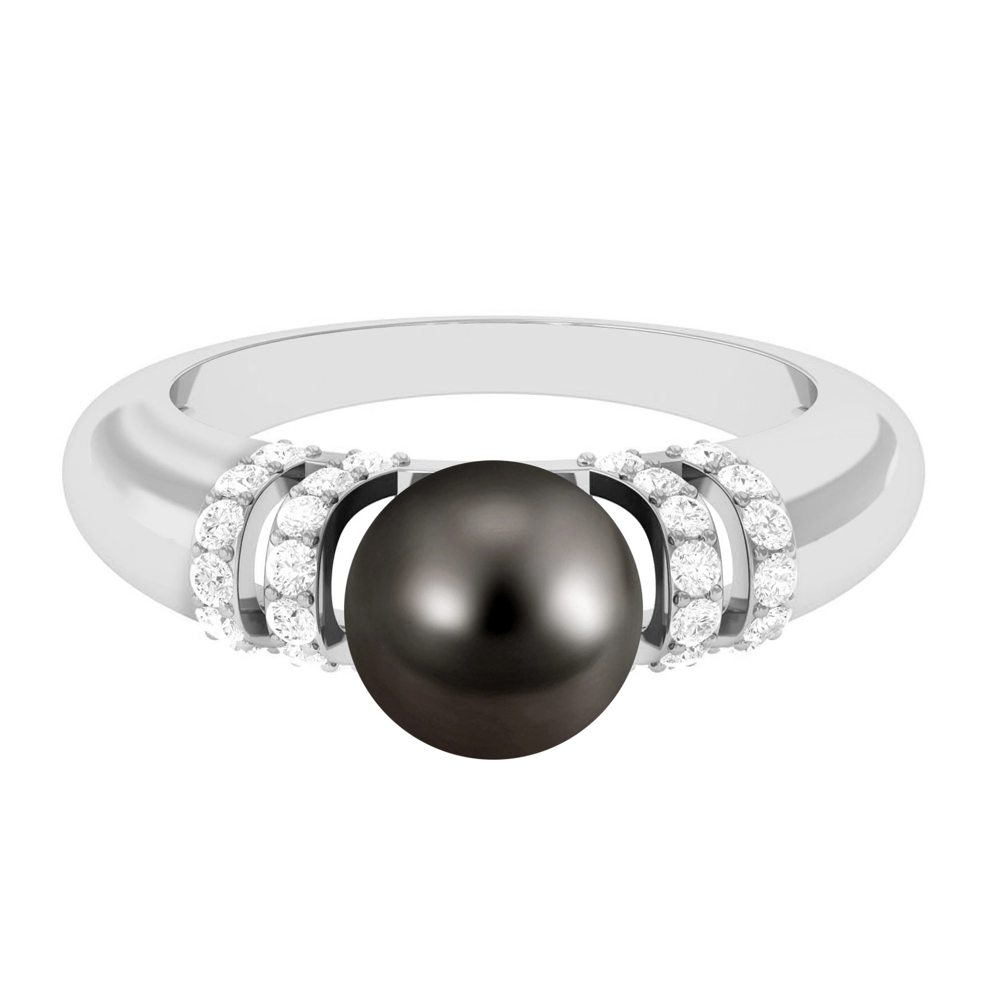 8.75 CT Tahitian Pearl and Diamond Engagement Ring Tahitian pearl - ( AAA ) - Quality - Rosec Jewels