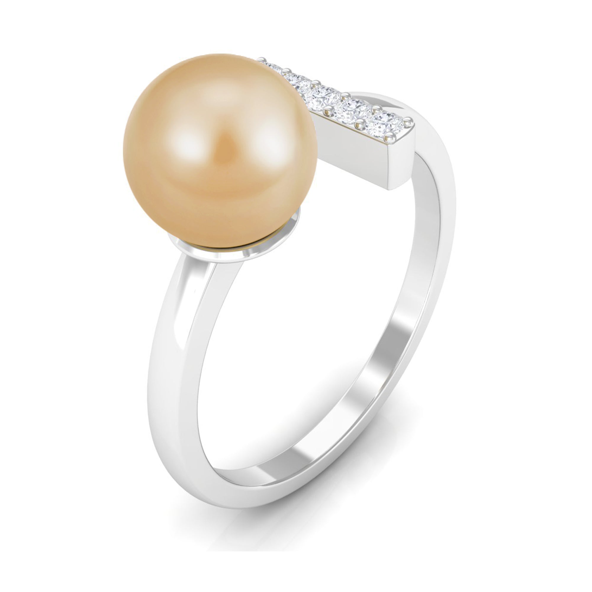 South Sea Pearl and Diamond Modern Cuff Engagement Ring South Sea Pearl - ( AAA ) - Quality - Rosec Jewels