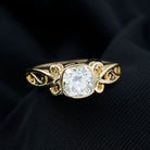 Vintage Style Cushion Moissanite Solitaire Ring in Bezel Setting Moissanite - ( D-VS1 ) - Color and Clarity - Rosec Jewels