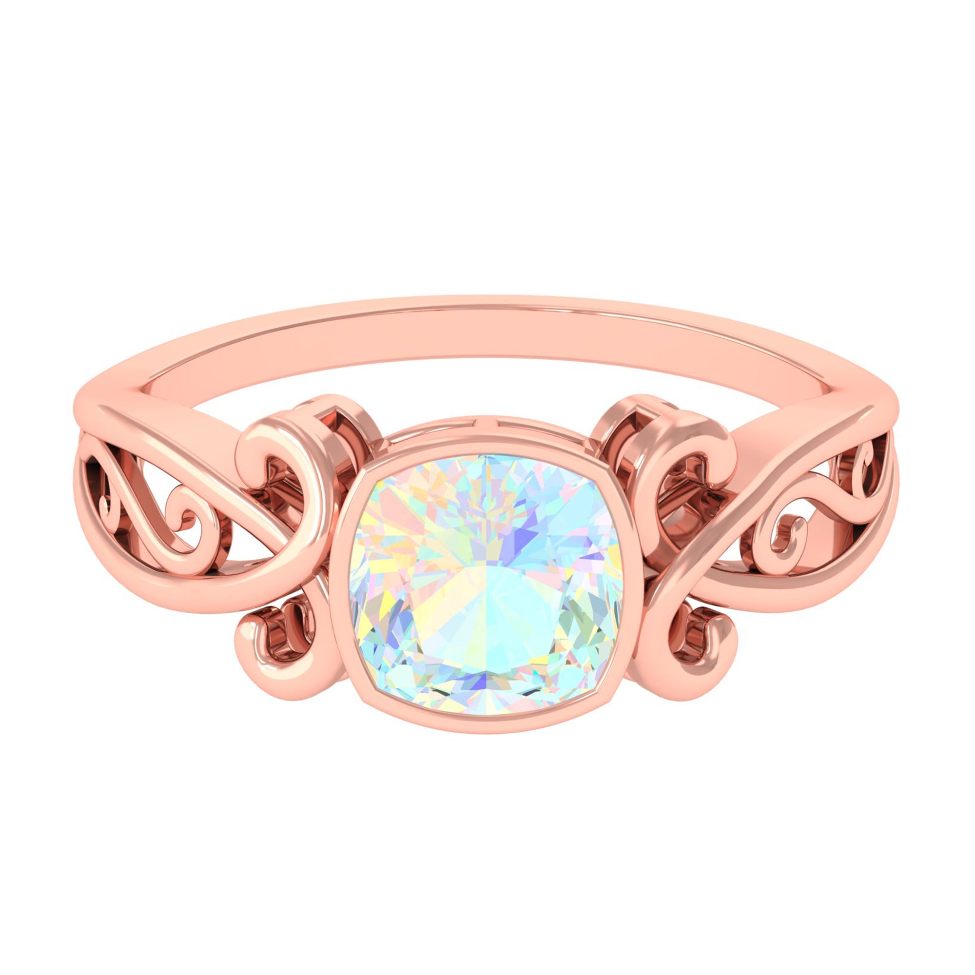 8 MM Cushion Cut Ethiopian Opal Vintage Solitaire Ring in Bezel Setting Ethiopian Opal - ( AAA ) - Quality - Rosec Jewels