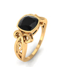 Vintage Style Cushion Black Onyx Solitaire Ring in Bezel Setting Black Onyx - ( AAA ) - Quality - Rosec Jewels