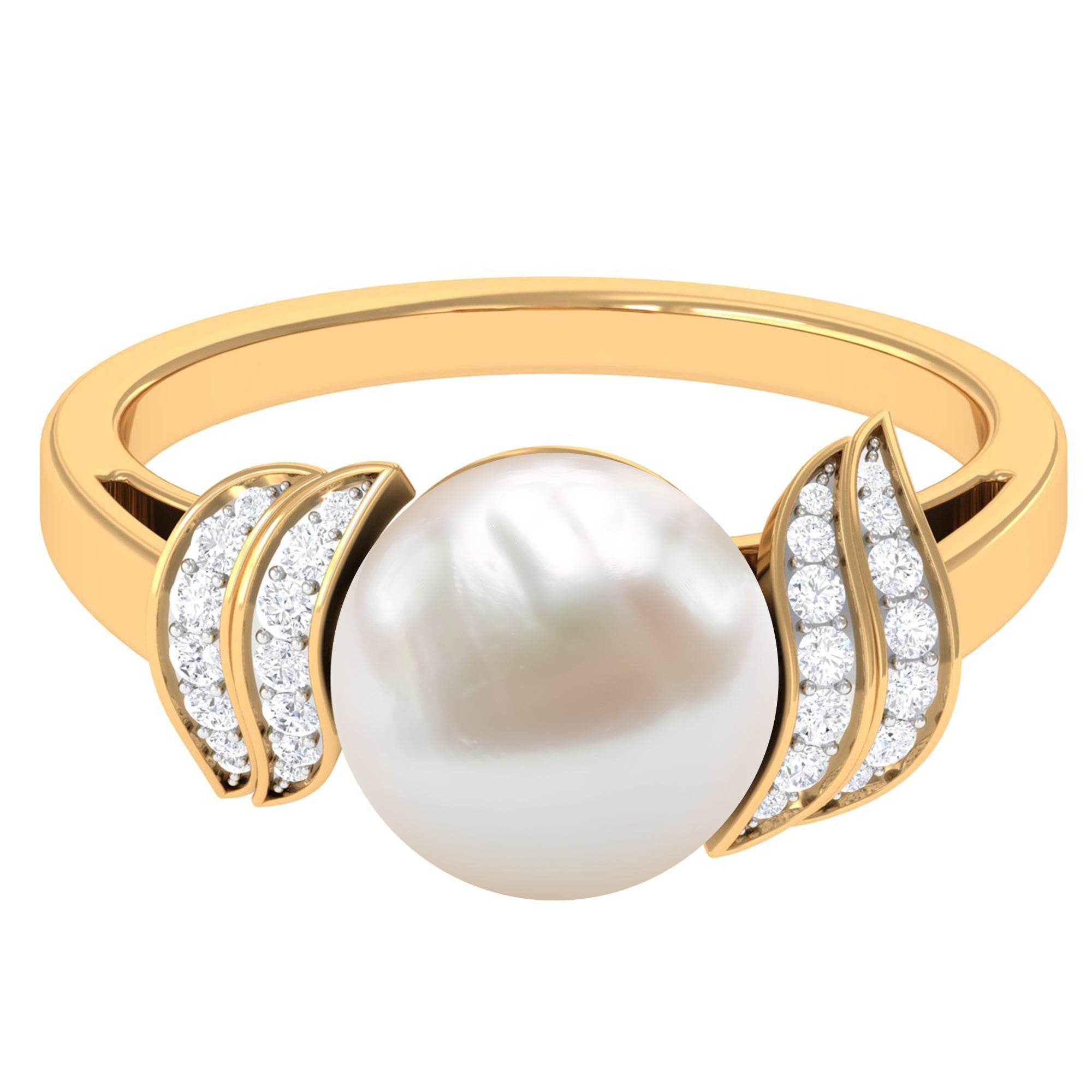 Elegant Freshwater Pearl Solitaire Ring with Diamond Accent Freshwater Pearl - ( AAA ) - Quality - Rosec Jewels