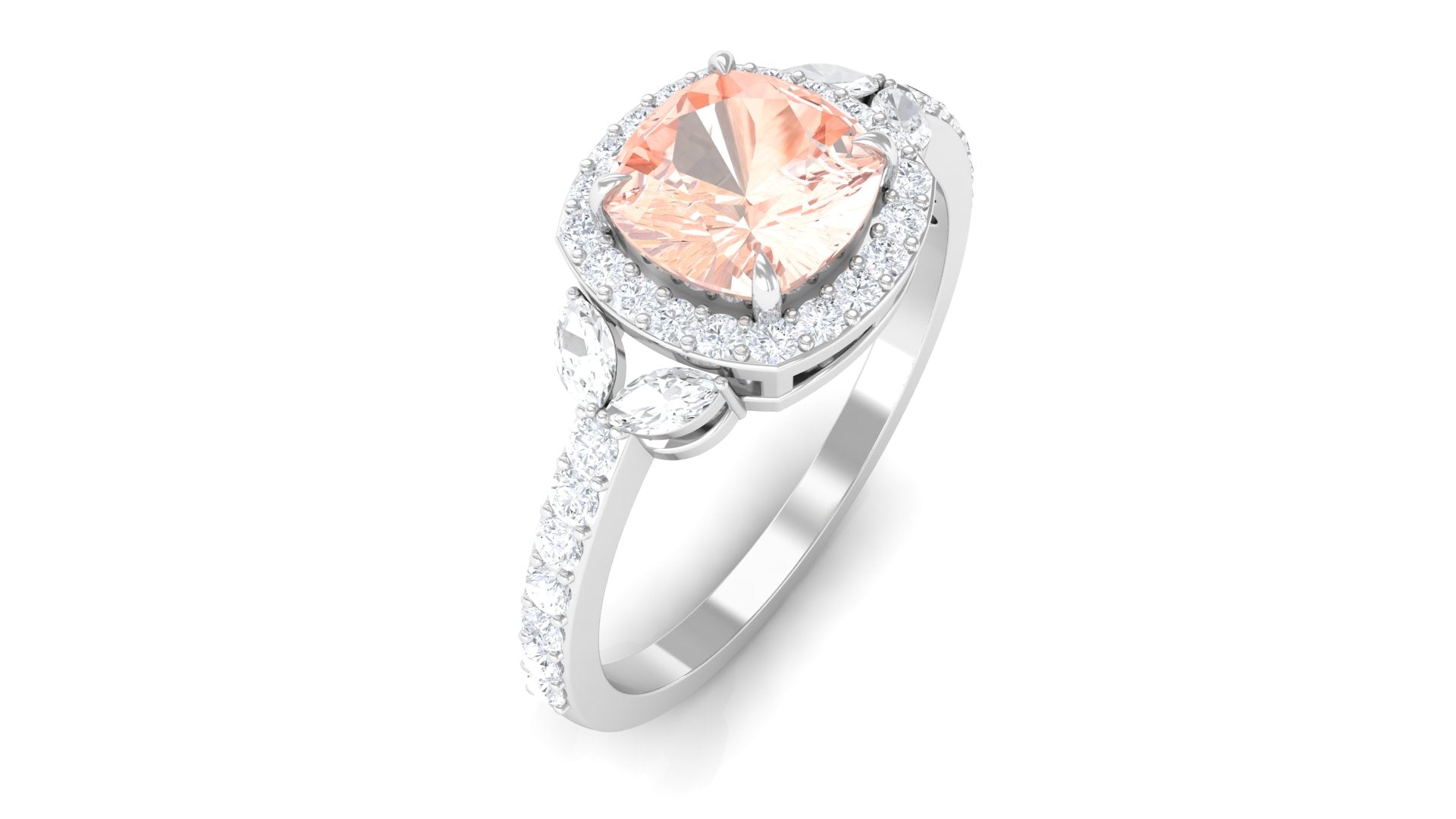 1.75 CT Morganite Halo Engagement Ring with Diamond Morganite - ( AAA ) - Quality - Rosec Jewels