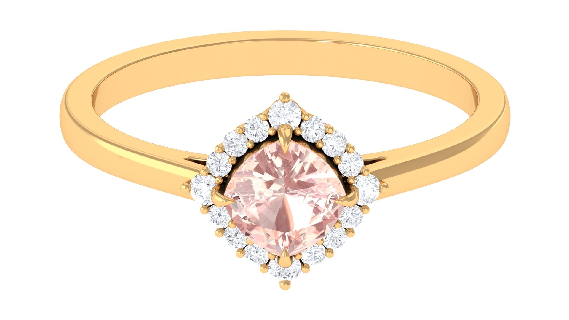 Cushion Cut Morganite Engagement Ring with Diamond Halo Morganite - ( AAA ) - Quality - Rosec Jewels