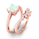 Asscher Cut Ethiopian Opal Solitaire Wedding Ring Set with Diamond Accent Ethiopian Opal - ( AAA ) - Quality - Rosec Jewels