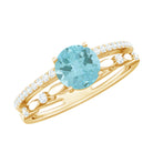 Solitaire Sky Blue Topaz Double Band Engagement Ring with Diamond Sky Blue Topaz - ( AAA ) - Quality - Rosec Jewels