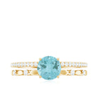 Solitaire Sky Blue Topaz Double Band Engagement Ring with Diamond Sky Blue Topaz - ( AAA ) - Quality - Rosec Jewels