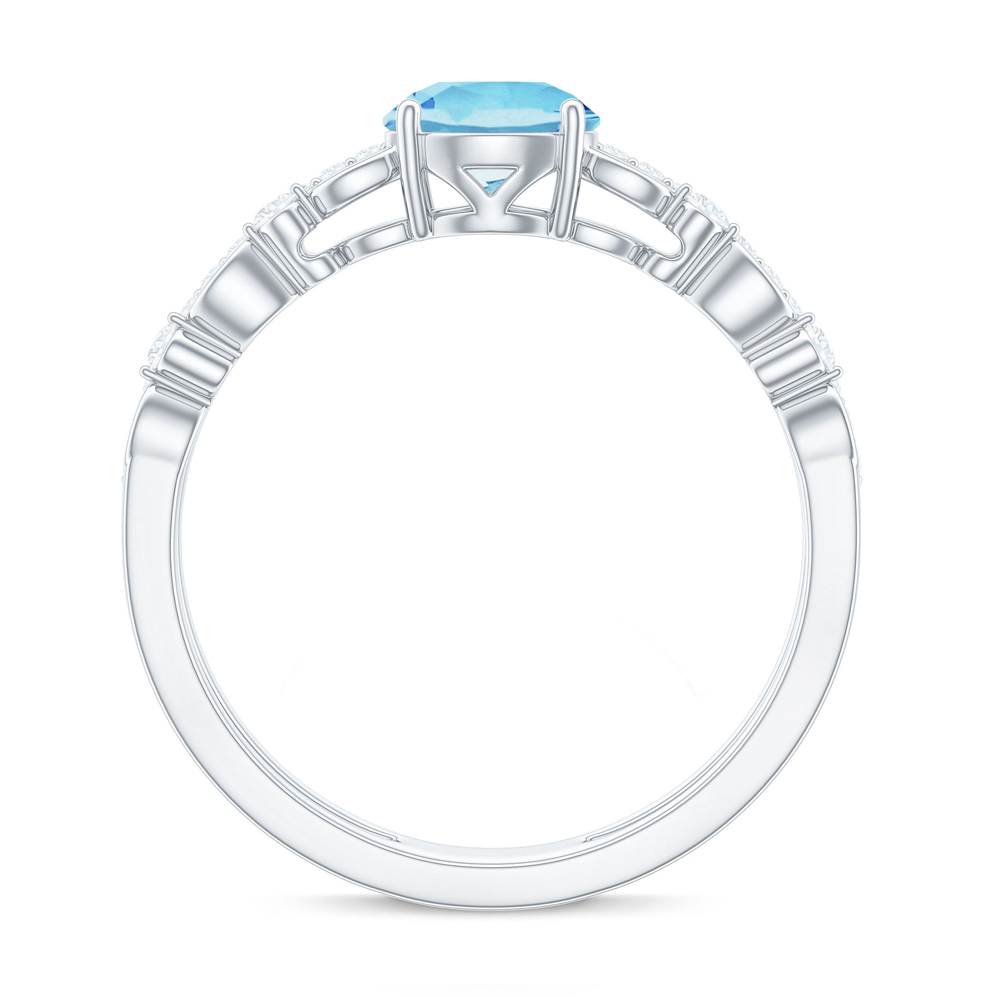 Solitaire Aquamarine and Diamond Double Band Ring Aquamarine - ( AAA ) - Quality - Rosec Jewels