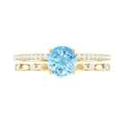 Solitaire Aquamarine and Diamond Double Band Ring Aquamarine - ( AAA ) - Quality - Rosec Jewels