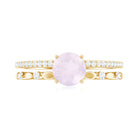 6 MM Rose Quartz Double Band Solitaire Engagement Ring with Diamond Rose Quartz - ( AAA ) - Quality - Rosec Jewels