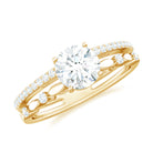 Round Shape Moissanite Solitaire Engagement Ring in Gold Moissanite - ( D-VS1 ) - Color and Clarity - Rosec Jewels