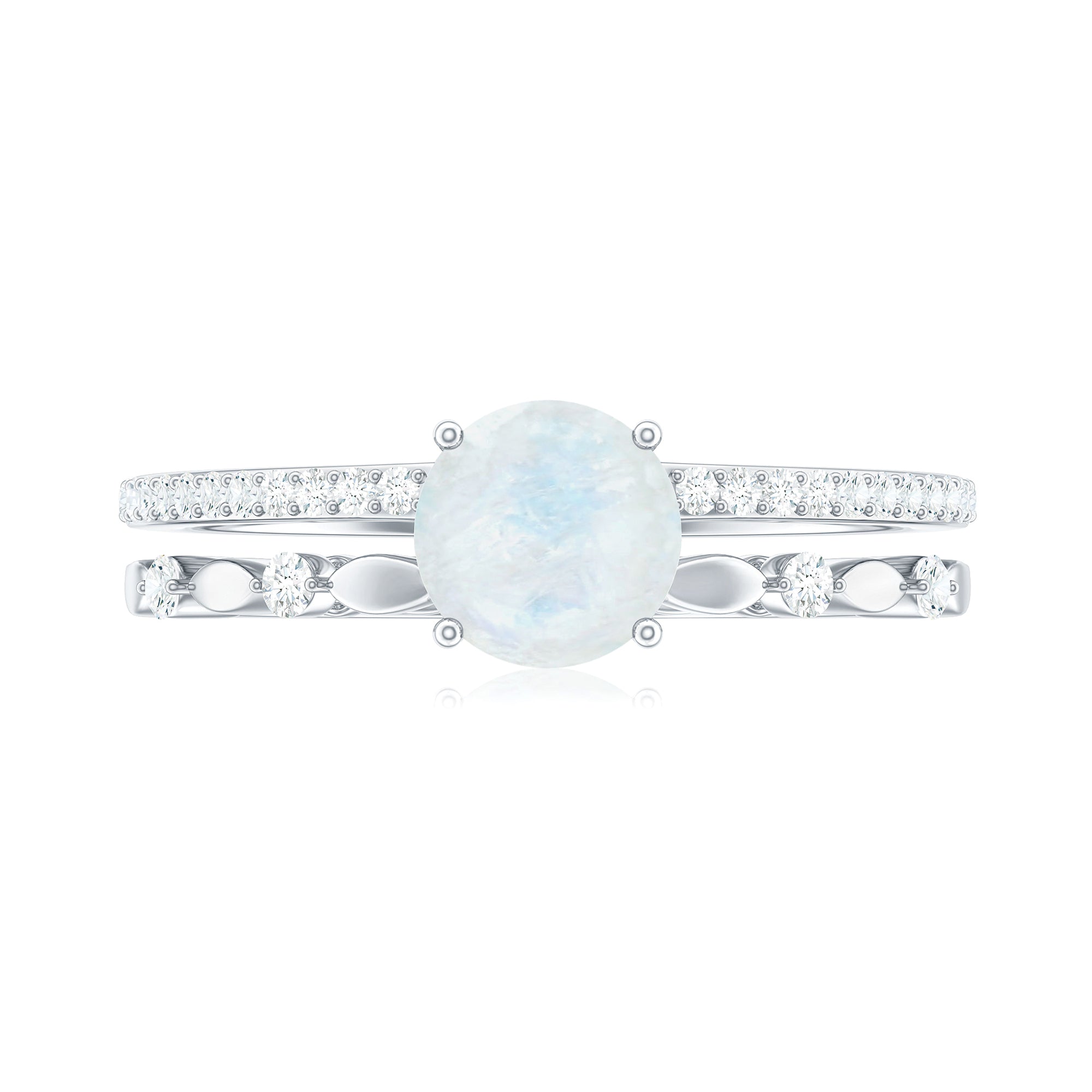 6 MM Moonstone Double Band Solitaire Engagement Ring with Diamond Moonstone - ( AAA ) - Quality - Rosec Jewels