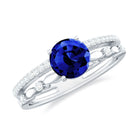 6 MM Created Blue Sapphire Solitaire Engagement Double Band Ring with Diamond Lab Created Blue Sapphire - ( AAAA ) - Quality - Rosec Jewels