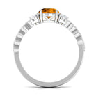 Round Shape Citrine Designer Engagement Ring with Diamond Side Stones Citrine - ( AAA ) - Quality - Rosec Jewels