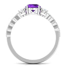 Round Amethyst Solitaire Ring with Diamond Side Stones Amethyst - ( AAA ) - Quality - Rosec Jewels