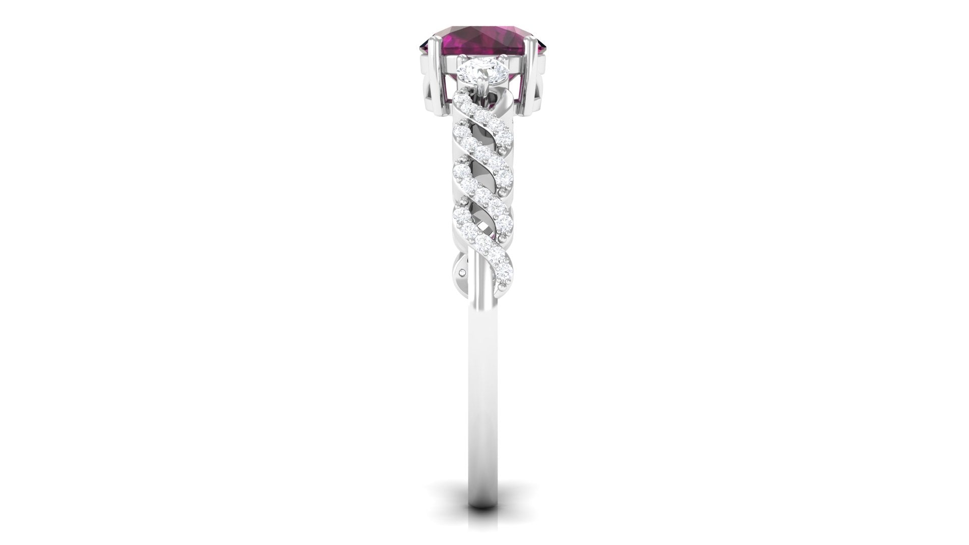 1.25 CT Round Rhodolite Solitaire Engagement Ring with Diamond Accent Rhodolite - ( AAA ) - Quality - Rosec Jewels