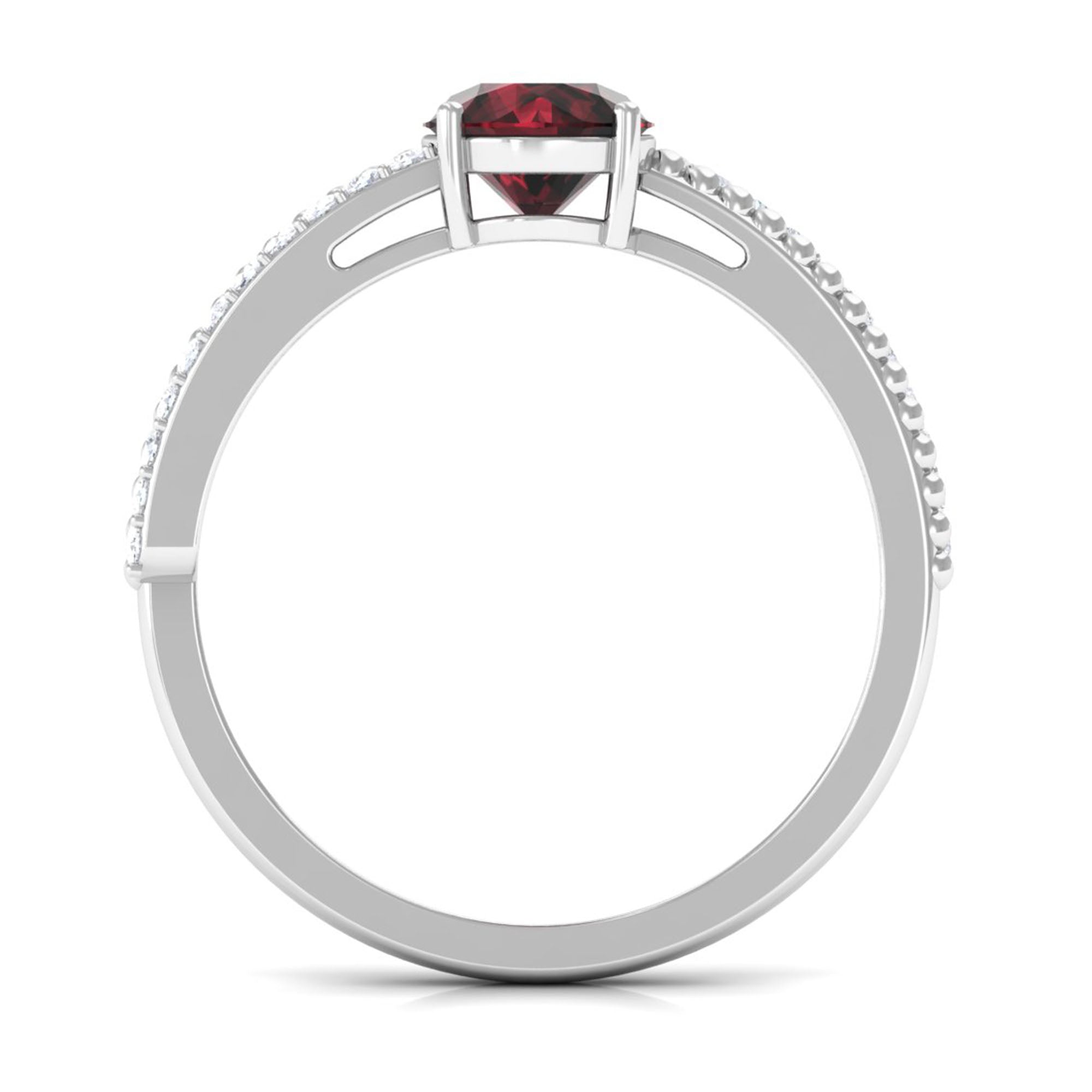 Round Garnet Solitaire Engagement Ring with Diamond Garnet - ( AAA ) - Quality - Rosec Jewels