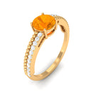 1 CT Round Fire Opal Solitaire Ring with Diamond and Beaded Shank Fire Opal - ( AAA ) - Quality - Rosec Jewels