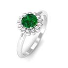 5 MM Round Lab Created Emerald Gold Floral Solitaire Ring in Prong Setting Lab Created Emerald - ( AAAA ) - Quality - Rosec Jewels