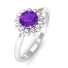 Round Cut Solitaire Amethyst Flower Ring Amethyst - ( AAA ) - Quality - Rosec Jewels