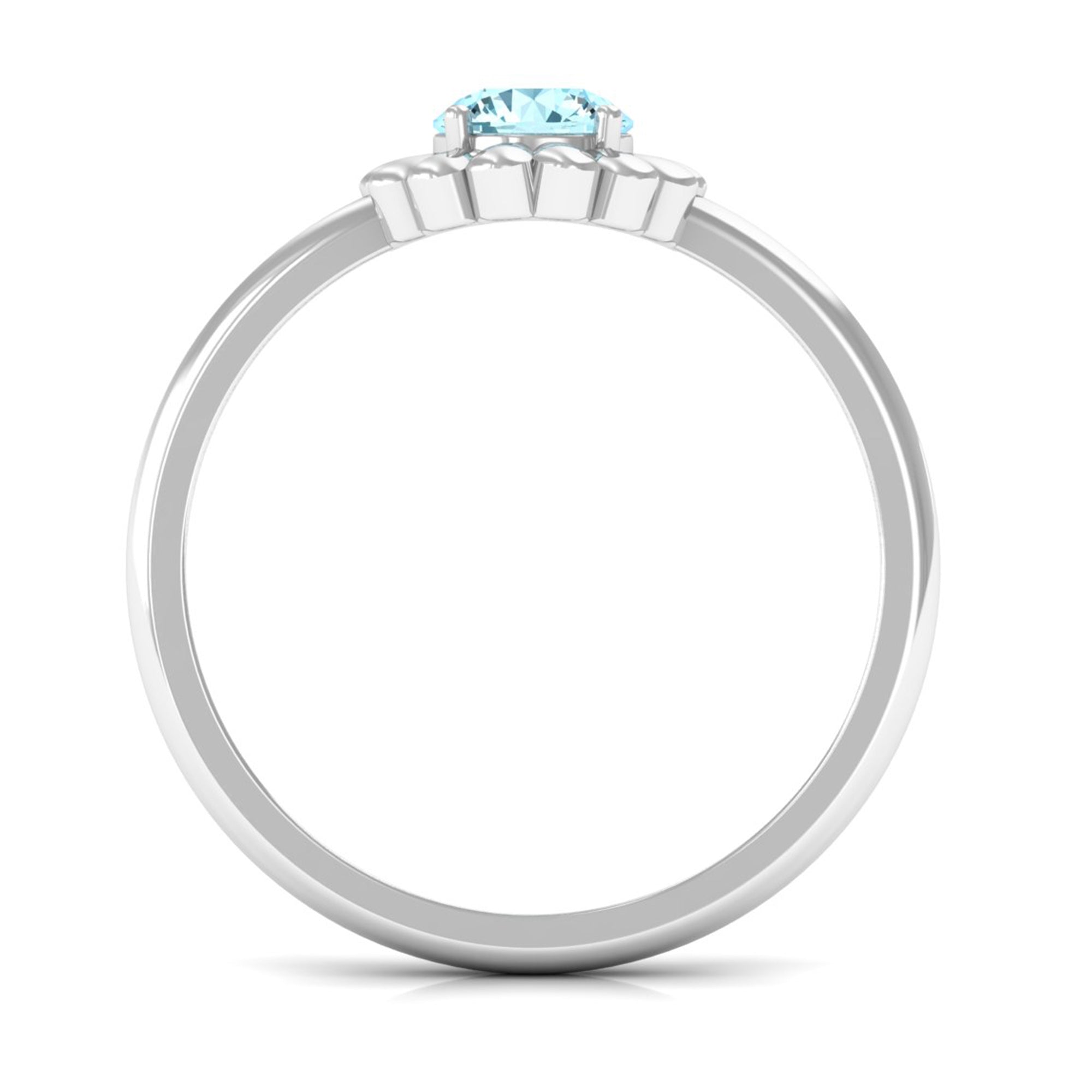 Round Cut Solitaire Aquamarine Flower Ring Aquamarine - ( AAA ) - Quality - Rosec Jewels