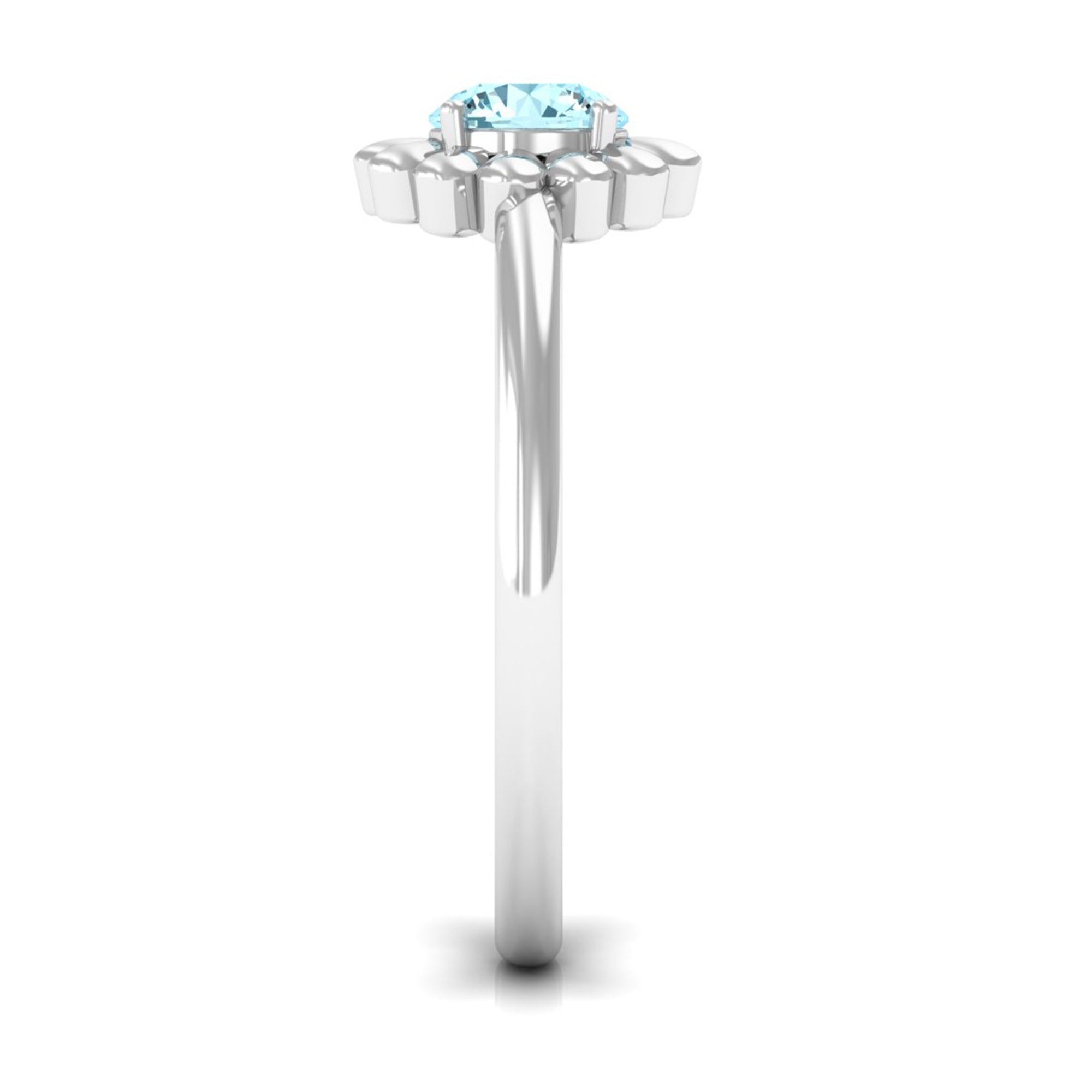 Round Cut Solitaire Aquamarine Flower Ring Aquamarine - ( AAA ) - Quality - Rosec Jewels