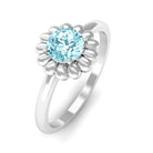 Round Cut Solitaire Aquamarine Flower Ring Aquamarine - ( AAA ) - Quality - Rosec Jewels