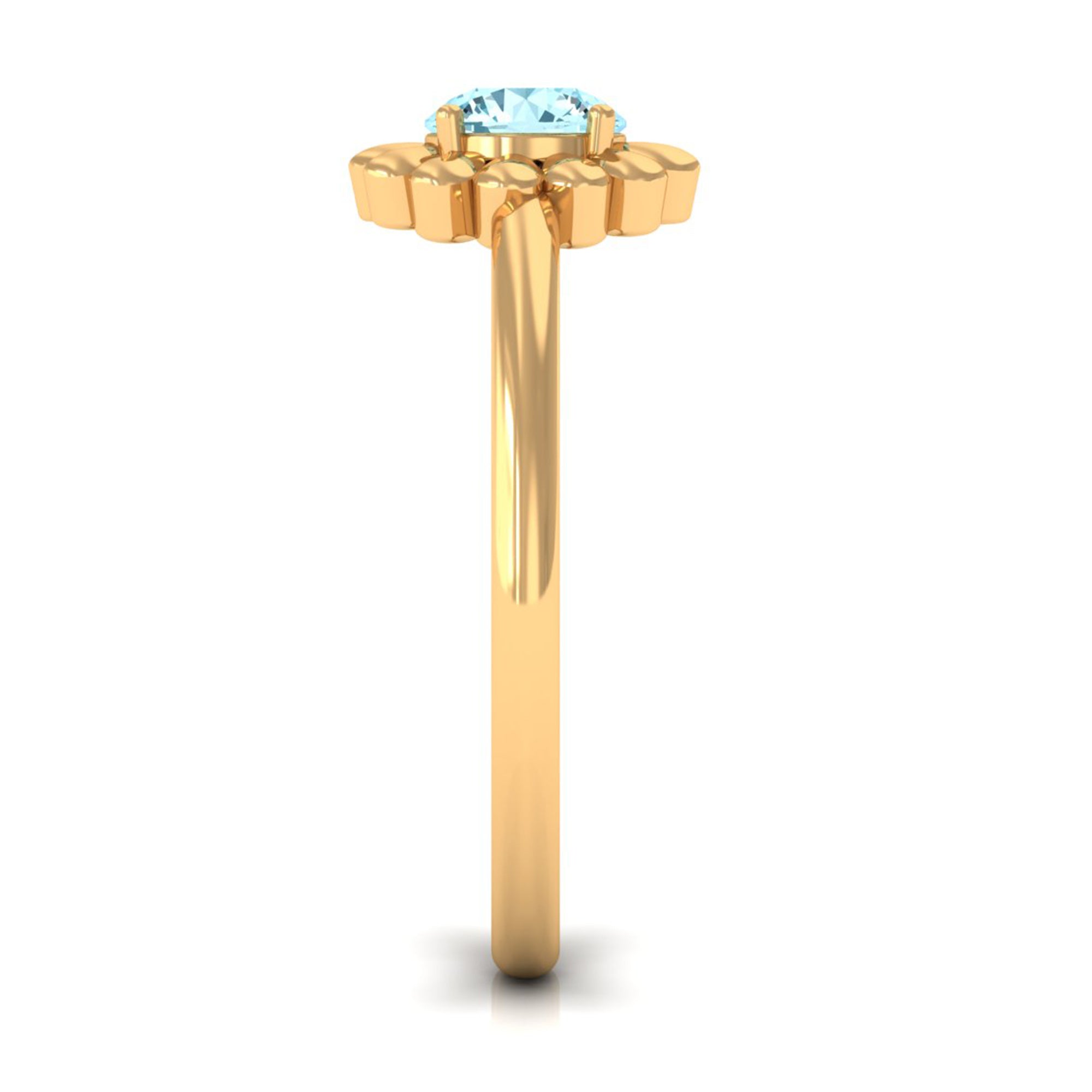 Round Cut Solitaire Aquamarine Flower Ring Aquamarine - ( AAA ) - Quality - Rosec Jewels