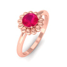 3/4 CT Round Cut Solitaire Ruby Gold Flower Ring Ruby - ( AAA ) - Quality - Rosec Jewels