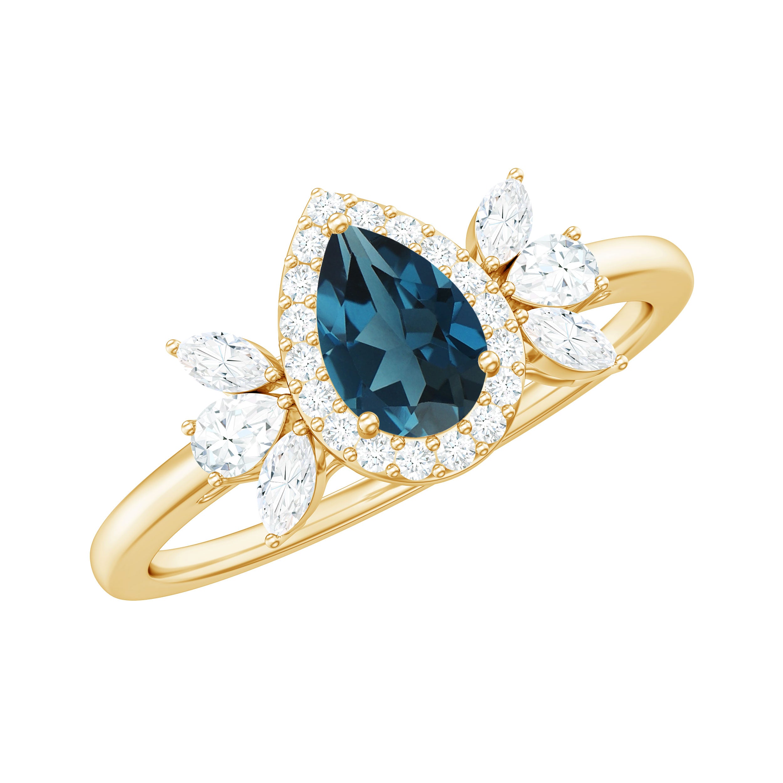 1.25 CT Pear Shape London Blue Topaz Engagement Ring with Diamond Accent London Blue Topaz - ( AAA ) - Quality - Rosec Jewels