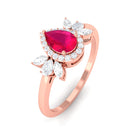 Designer Ruby and Diamond Halo Teardrop Engagement Ring Ruby - ( AAA ) - Quality - Rosec Jewels