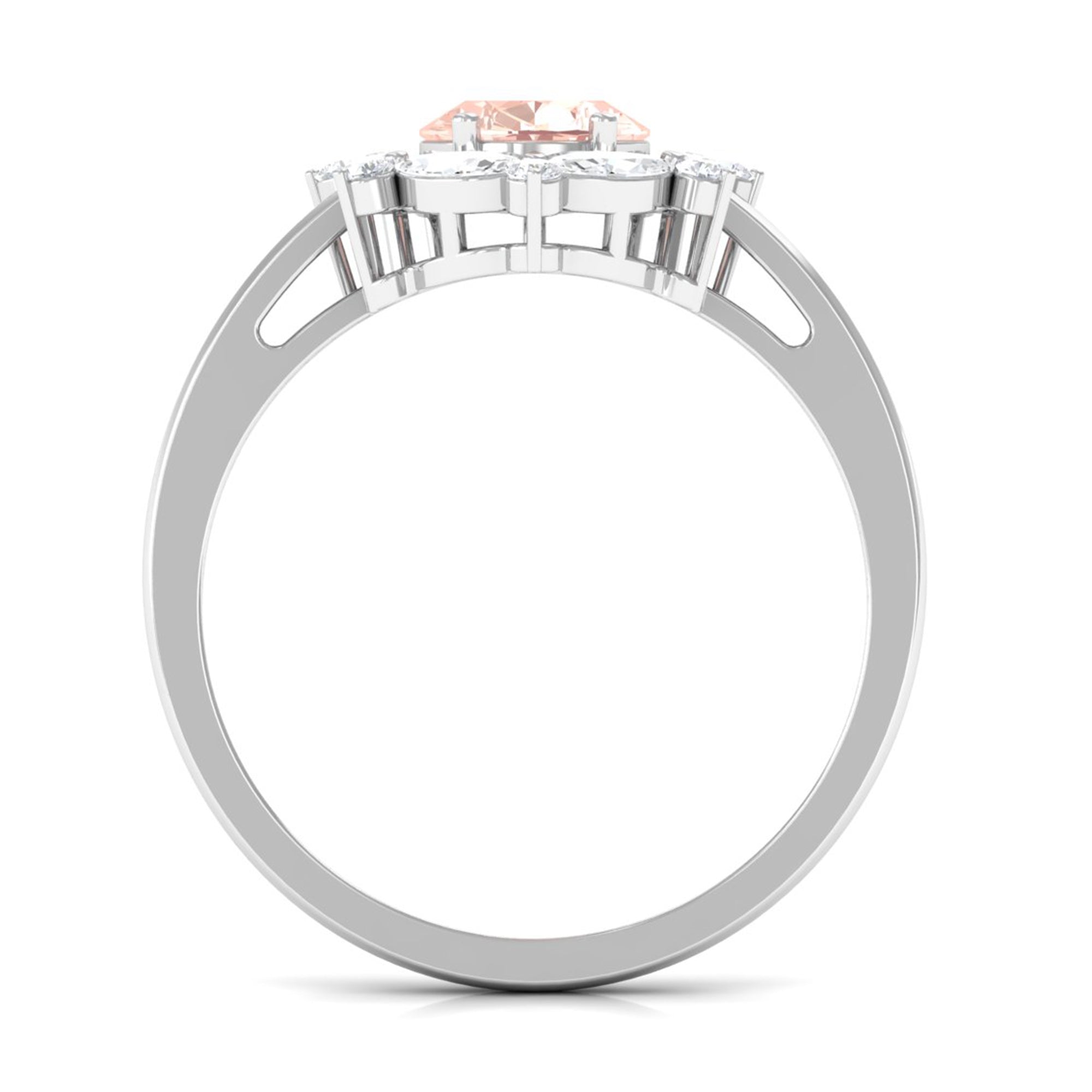 Morganite Designer Halo Engagement Ring with Moissanite Morganite - ( AAA ) - Quality - Rosec Jewels